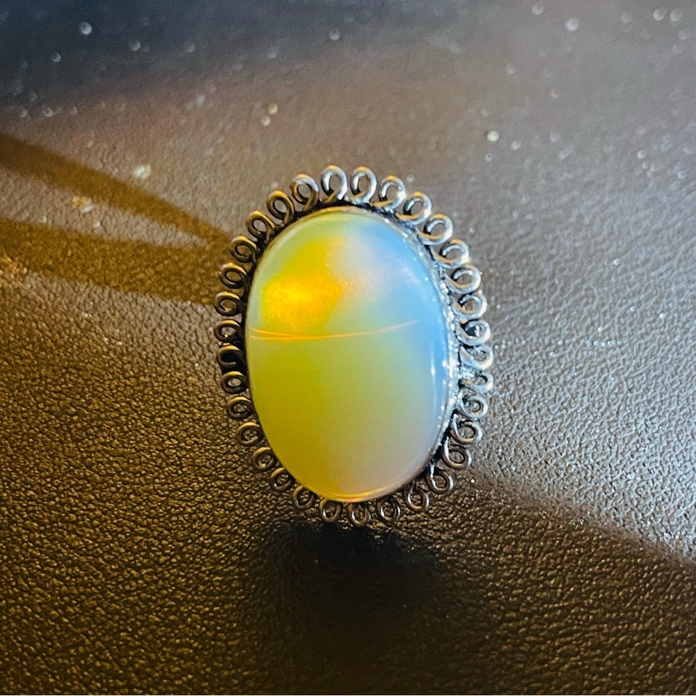 New 925 Sterling Silver Blue Yellow Triplet Opalite Artisten Oval Cut Ring - Picture 12 of 17